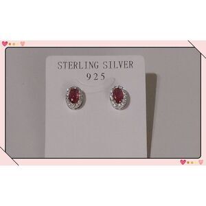 Gorgeous New 3 Ct. Lab Created Ruby & White Sapphire Oval Halo Earrings~925 SS